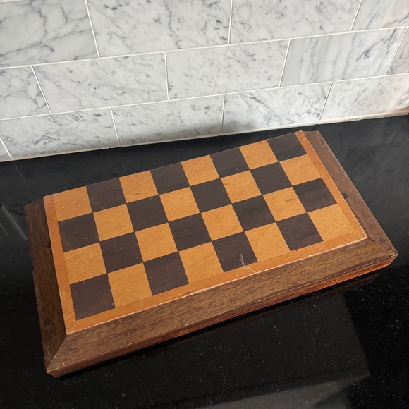 Vintage As Is Wood Folding Chess Set with 31 Pieces - Picture 8 of 16